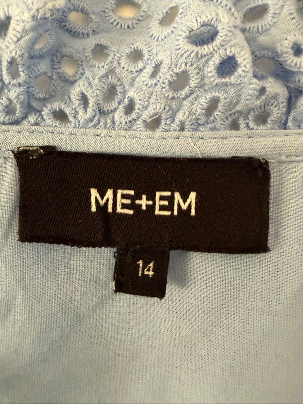 ME+EM Light Blue Eyelet Trim Long Sleeve Blouse Size 14 - Picture 6 of 10